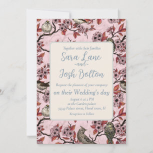 Birds and cherry blossom on rose pink invitation