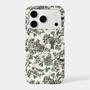 Birds and cherry blossom on white