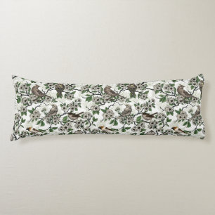 Birds and cherry blossom on white body cushion