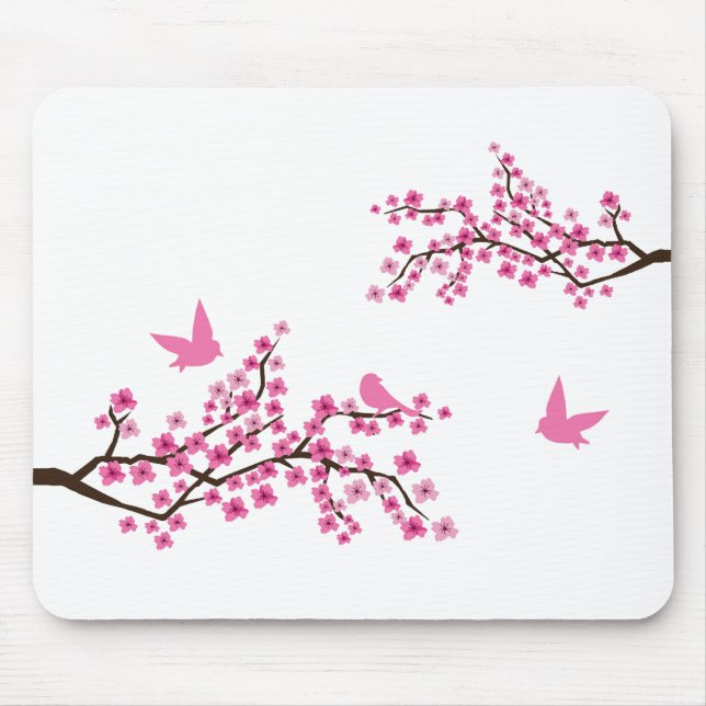 Birds and Cherry Blossoms Mouse Pad (Front)