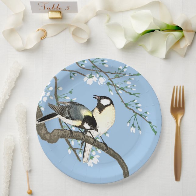 Birds and Cherry Blossoms Ohara Koson Paper Plate (Wedding)
