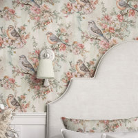 Birds and Cherry Blossoms on Beige