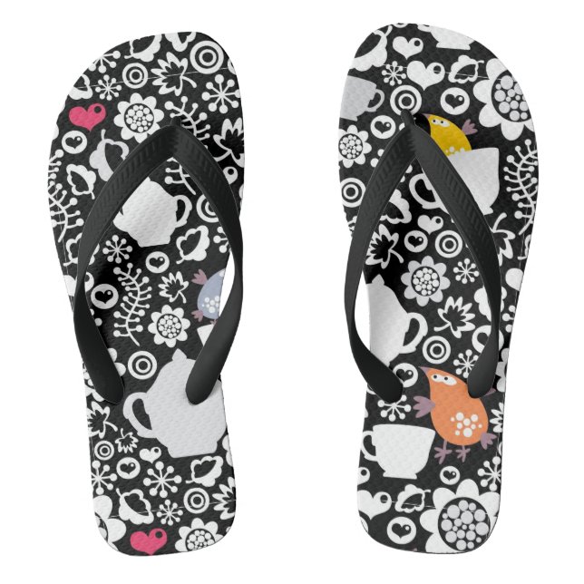 Birds and cups pattern flip flops (Footbed)
