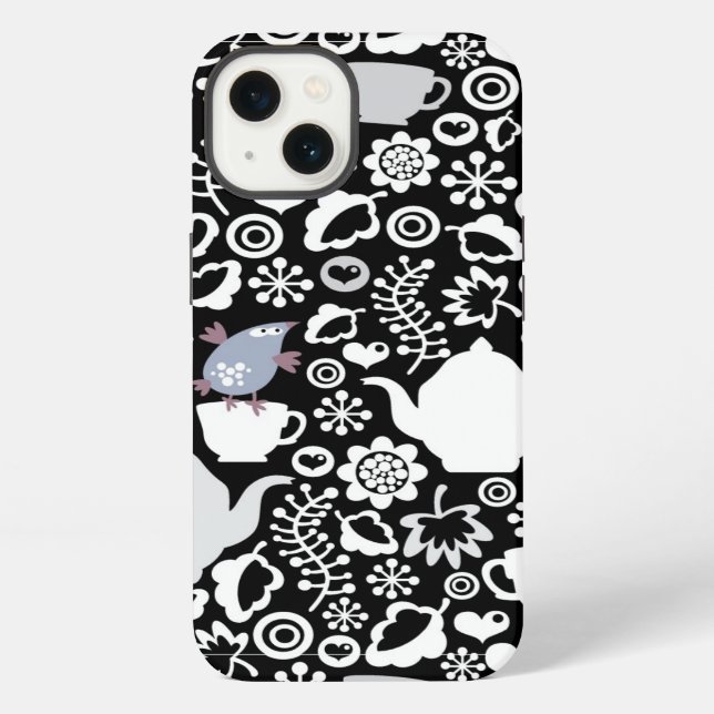 Birds and cups pattern iPhone case (Back)