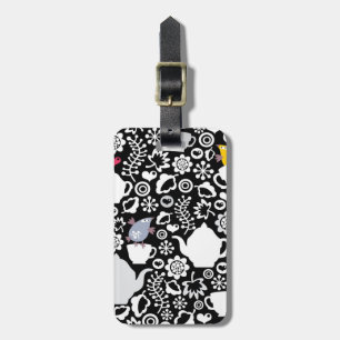 Birds and cups pattern luggage tag