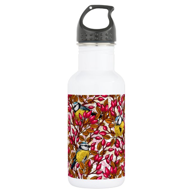 Birds and dog rose hips 532 ml water bottle (Front)