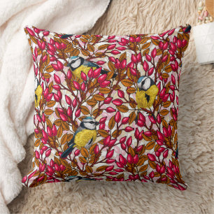Birds and dog rose hips cushion