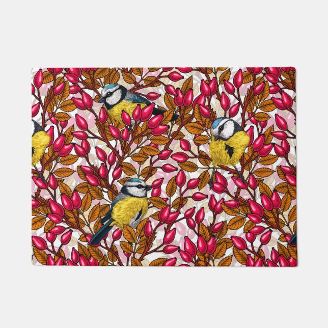 Birds and dog rose hips doormat (Front)