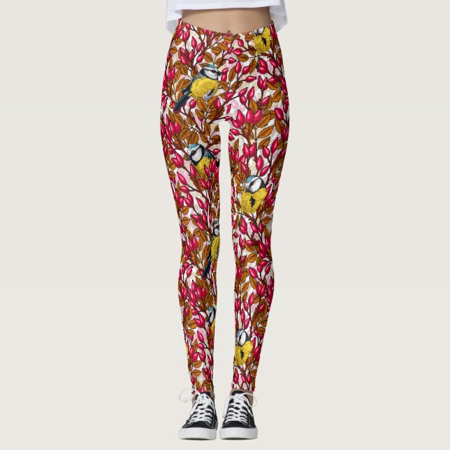 Birds and dog rose hips leggings (Front)