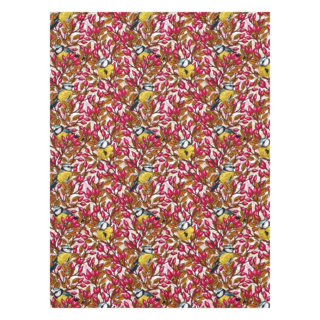 Birds and dog rose hips tablecloth (Front)