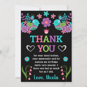 Birds and Floral Mexican Fiesta Birthday Party Thank You Card