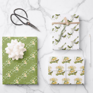 Birds and Floral Wrapping Paper Assortment