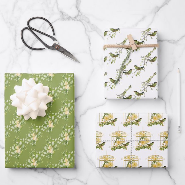 Birds and Floral Wrapping Paper Assortment (Front)