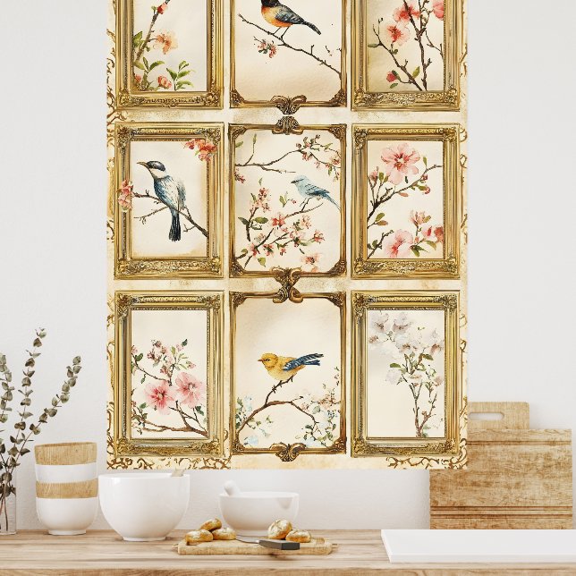Birds and flowering branches (cherry or peach poster (Kitchen)