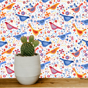 Birds and Flowers Colourful Watercolor Art Wallpaper