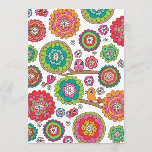Birds and flowers illustration invitation card