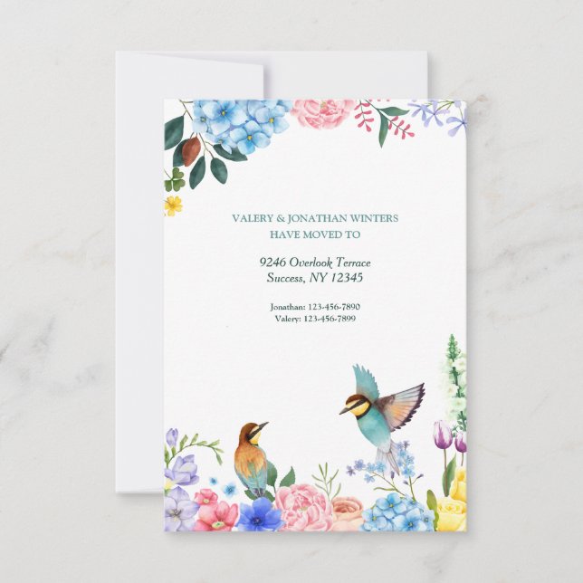 Birds and Flowers Moving Announcement (Front)