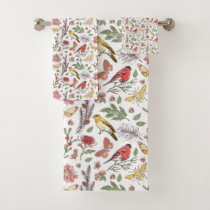 Birds and Flowers Pattern Bath Towel Set