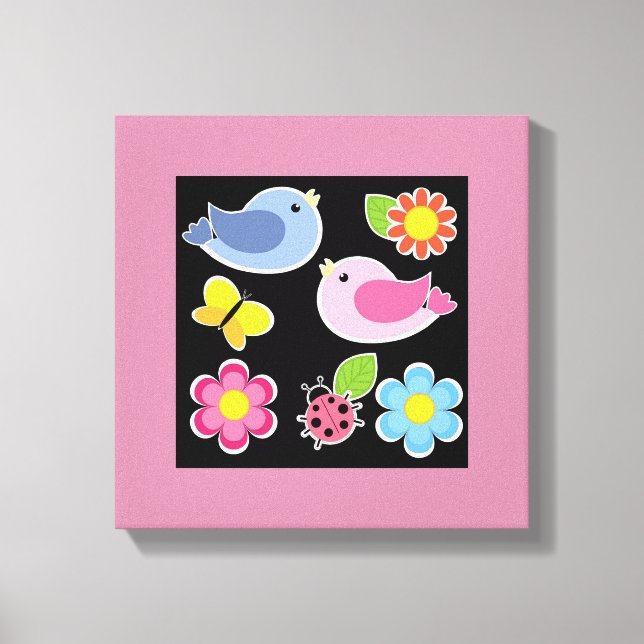 BIRDS AND FLOWERS PATTERN CANVAS PRINT (Front)