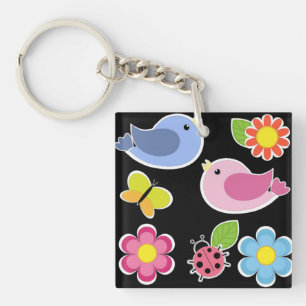 BIRDS AND FLOWERS PATTERN KEY RING