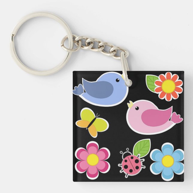 BIRDS AND FLOWERS PATTERN KEY RING (Front)