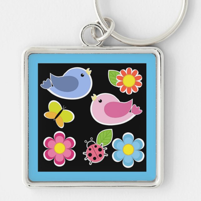 BIRDS AND FLOWERS PATTERN KEY RING (Front)