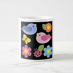BIRDS AND FLOWERS PATTERN LARGE COFFEE MUG