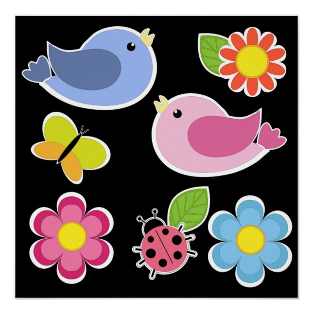 BIRDS AND FLOWERS PATTERN POSTER (Front)