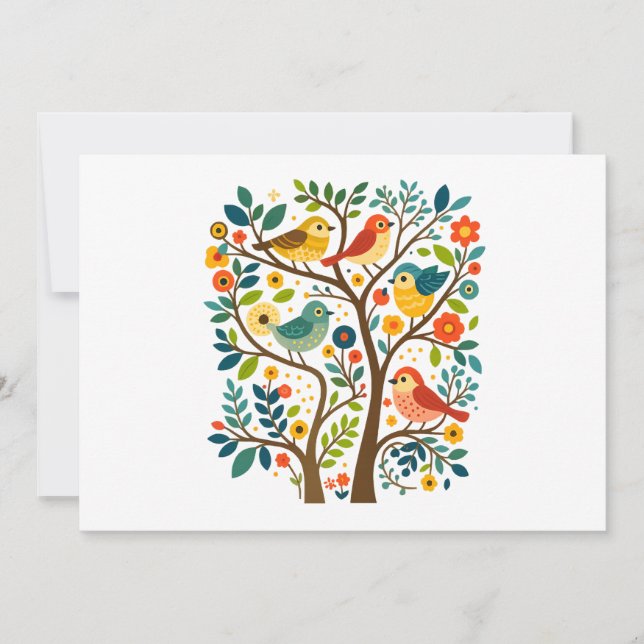 Birds and Flowers Scandinavian Folk Art Invitation (Front)