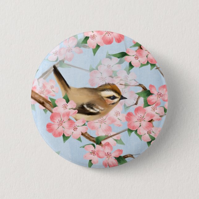 Birds and flowers. Spring garden pattern 6 Cm Round Badge (Front)