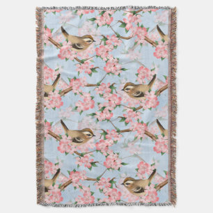 Birds and flowers. Spring gardern pattern Throw Blanket