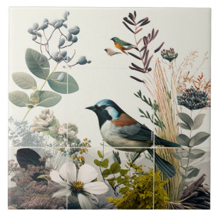 Birds and flowers tile