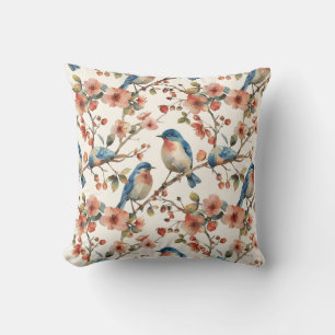 Birds and Flowers Vintage Watercolor Cushion