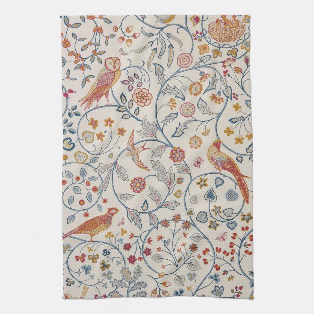 Birds and Flowers, William Morris Tea Towel (Vertical)