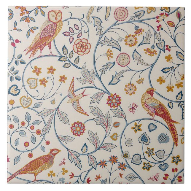 Birds and Flowers, William Morris Tile (Front)