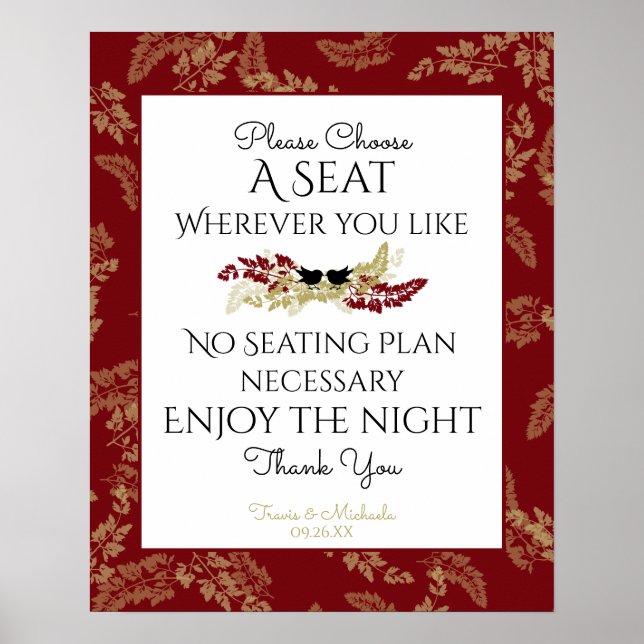 Birds and Gold Foliage Seating Sign (Front)