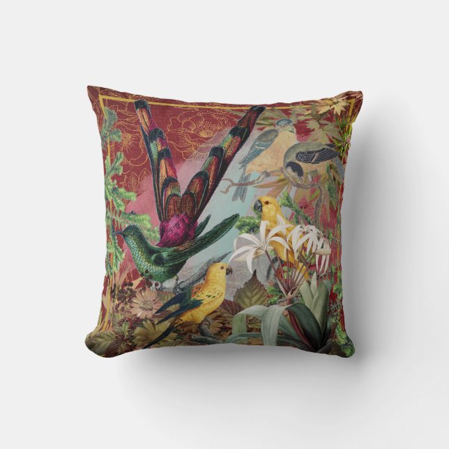 Birds and Greenery Throw Pillow (Front)