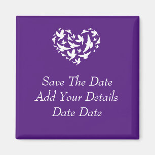 Birds and hearts Purple Save The Date Magnet