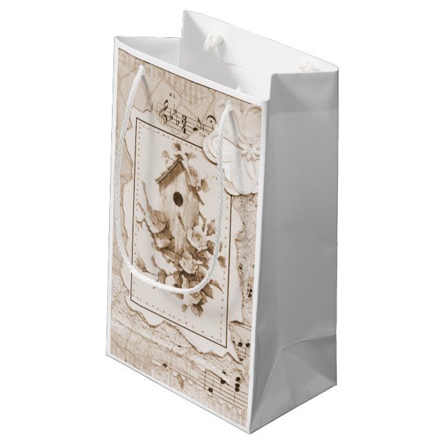 Birds And House Shabby Chic Small Gift Bag (Back Angled)
