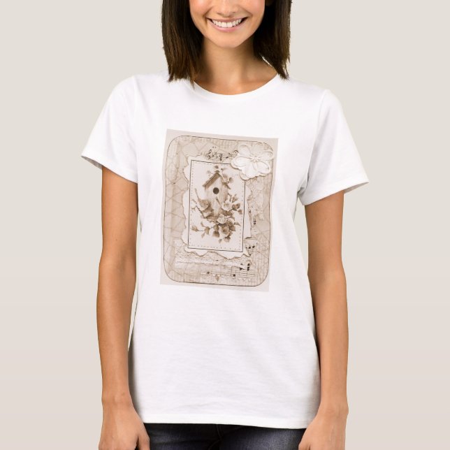 Birds And House Shabby Chic T-Shirt (Front)