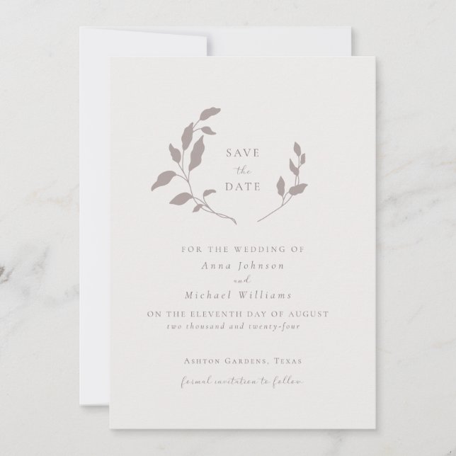 Birds and leaves,  pink | beige save the date invitation (Front)