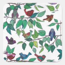 Birds and Leaves Square Sticker