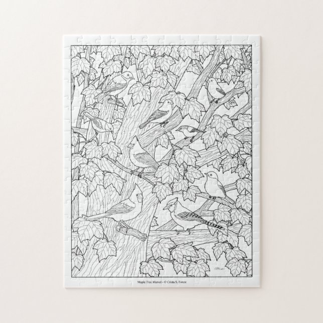 Birds and Maple Tree U-Colour Jigsaw Puzzle (Vertical)
