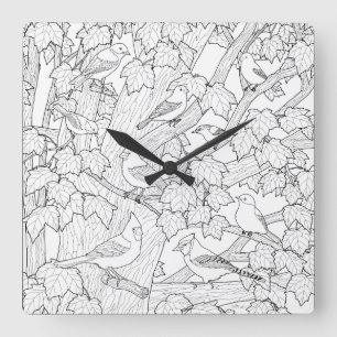 Birds and Maple Tree U-Colour or Paint Square Wall Clock