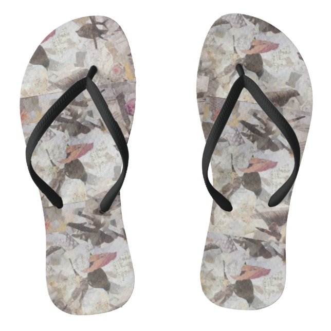 Birds and Music Notes Collage Slim Straps Flip Flops (Footbed)
