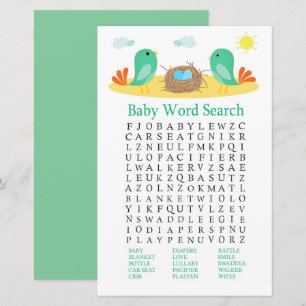 Birds and nest Baby Shower Word Search Game