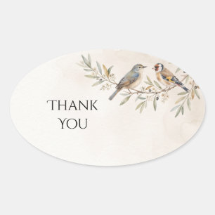 Birds and Olive Branch Wedding Thank You Oval Sticker