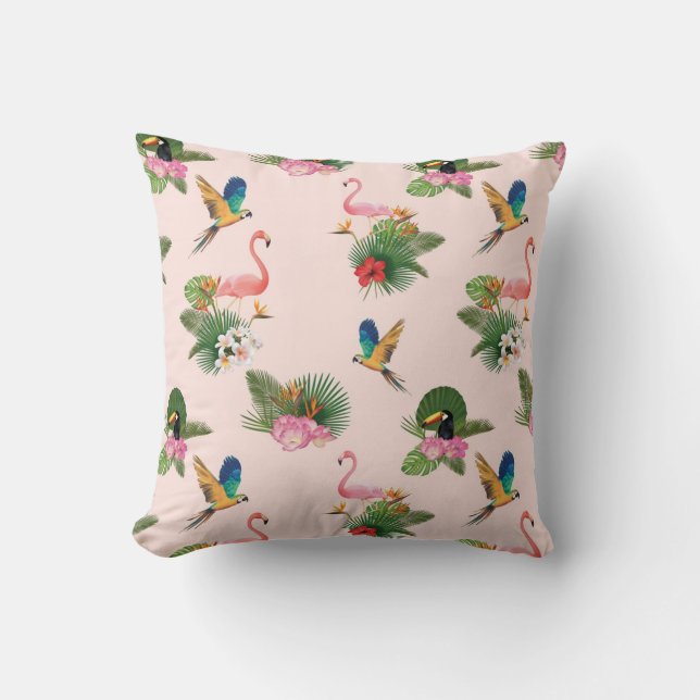 Birds and Palm Tree Leaves Pattern Cushion (Front)