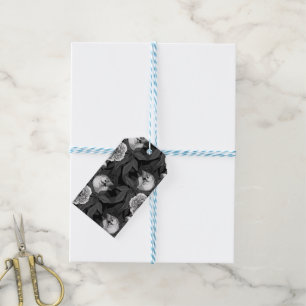 Birds and peony flowers monochrome, grey gift tags