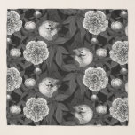 Birds and peony flowers monochrome, grey scarf<br><div class="desc">Hand- painted vector birds and peony flowers</div>